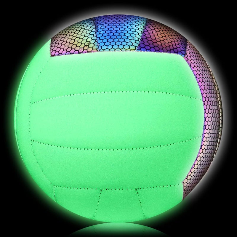 EVZOM Glow in The Dark Volleyball Size 5, Reflective Glowing Leather Volleyballs -Gift for Kids, Men, Women Indoor Outdoor Night Volleyball - Image 1